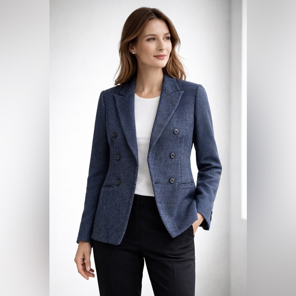Theory Blue Double-Breasted Blazer